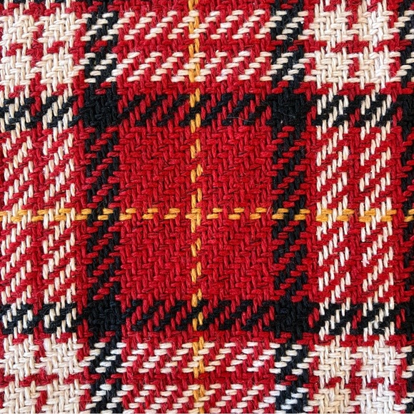 New Pottery Barn Nottingham Plaid Faux Fur Back Pillow Cover, Red Plaid Knit - Picture 9 of 15